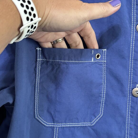 Fresh Produce Jacket Plus 1X Cotton Blue Lightweight Button Front Pockets Chore - Picture 5 of 12